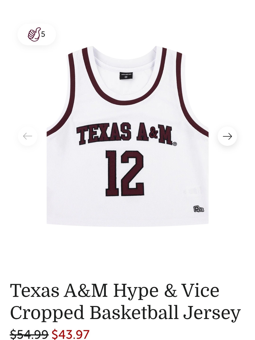 Texas A&M Cropped Basketball Jersey - White & Maroon